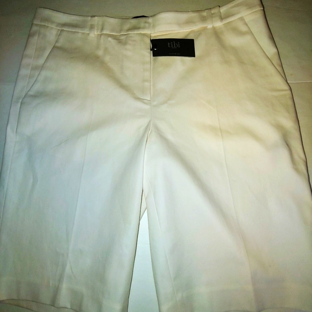 NWT Tibi Stretch Dobb Bermuda Ivory Shorts 8